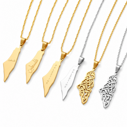 Palestine Solidarity Map Necklace — Gold / Silver