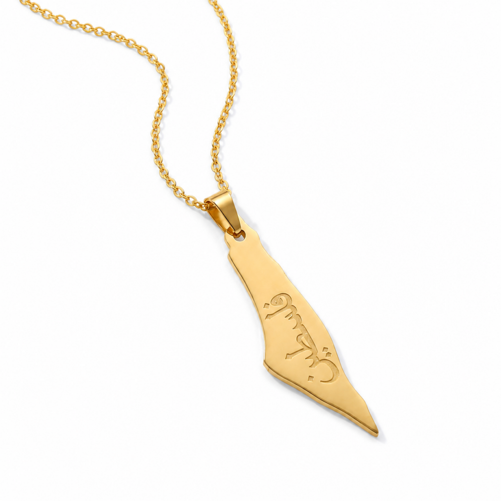 Palestine Solidarity Map Necklace — Gold