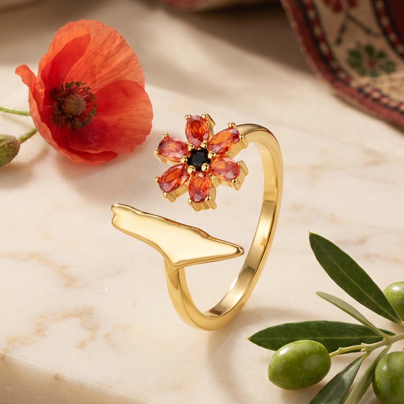 18K Gold-Plated Palestine Map Crystal Ring - Image 3