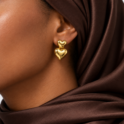 18K Gold-Plated Statement Double Heart Earrings